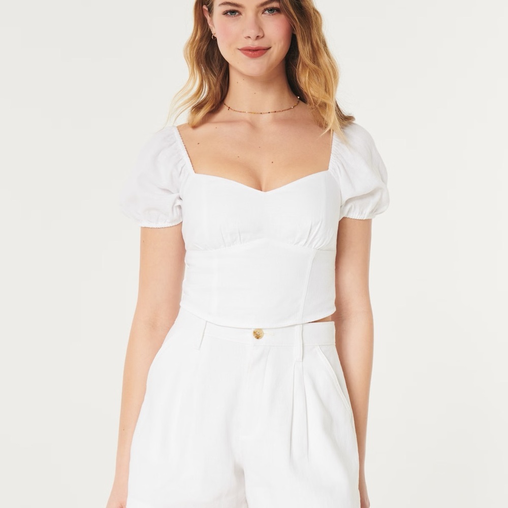 Hollister Short-Sleeve Linen Blend Ruched Bust Top
